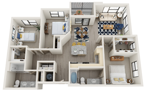 Floor plan for 3 beds, 2 baths, 1420 sqft